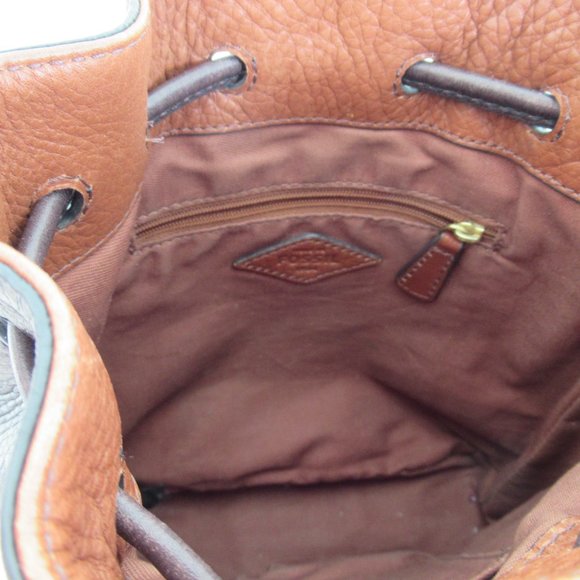 Fossil 100% Leather and Suede Bucket Shoulder Handbag Crossbody Medium sz Brown - Picture 11 of 13